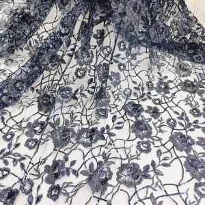 floral vine sequined embroidery mesh lace fabric