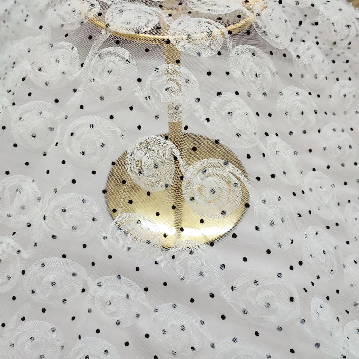 3d rosette embroidered dot mesh fabric 3d rosette embroidered dot mesh fabric