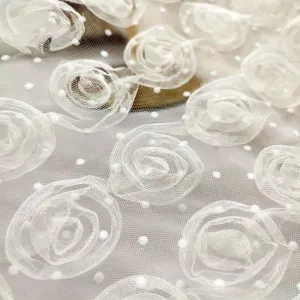 vintage 3d ribbon rosette embroidered dot mesh fabric