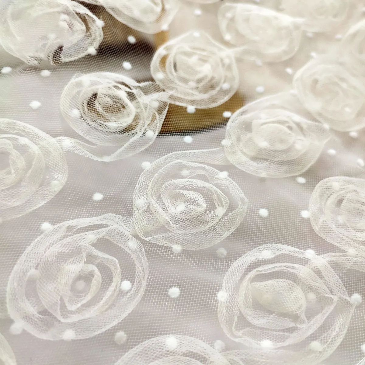 vintage 3d ribbon rosette embroidered dot mesh fabric vintage 3d ribbon rosette embroidered dot mesh fabric