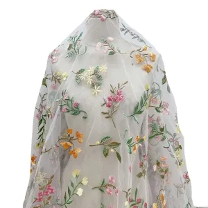 colorful meadow wildflower embroidery fabric
