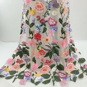 vivid floral garden embroidery fabric by the yard