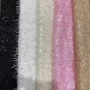 3d fluffy feather sequin fabric for winter evening gown