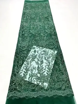 heavy botanical leaf vine sequined embroidery fabric