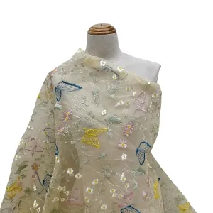 vivid butterfly and meadow garden embroidery mesh fabric