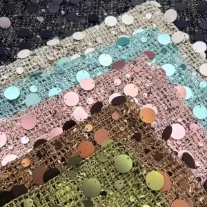 mixed size dot dangle sequined open weave mesh fabric