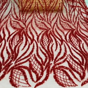 dynamic botanical leaf lattice sequin mesh fabric