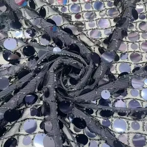 dynamic mixed size dangle sequined beaded mesh fabric