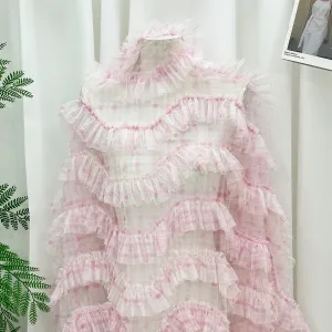 sweet prairie plaid floral pleated ruffled mesh fabric