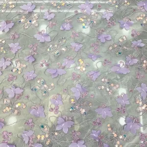 3d chiffon butterfly and iridescent sequined mesh fabric