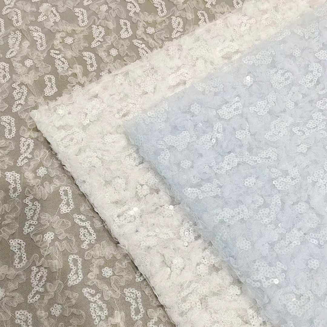 3d plush floral petal and sequined embroidery mesh fabric 3d plush floral petal and sequined embroidery mesh fabric