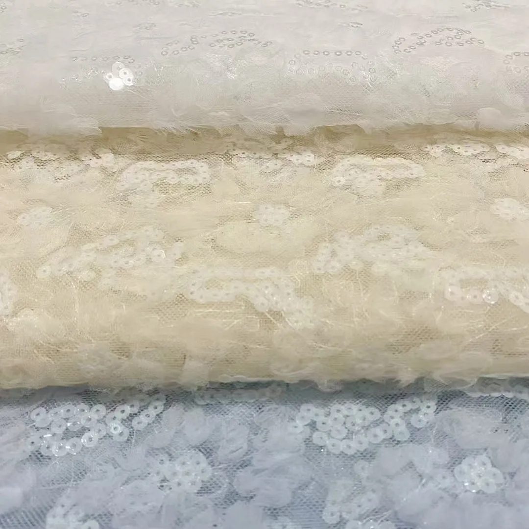 3d plush floral petal and sequined mesh 3d plush floral petal and sequined mesh