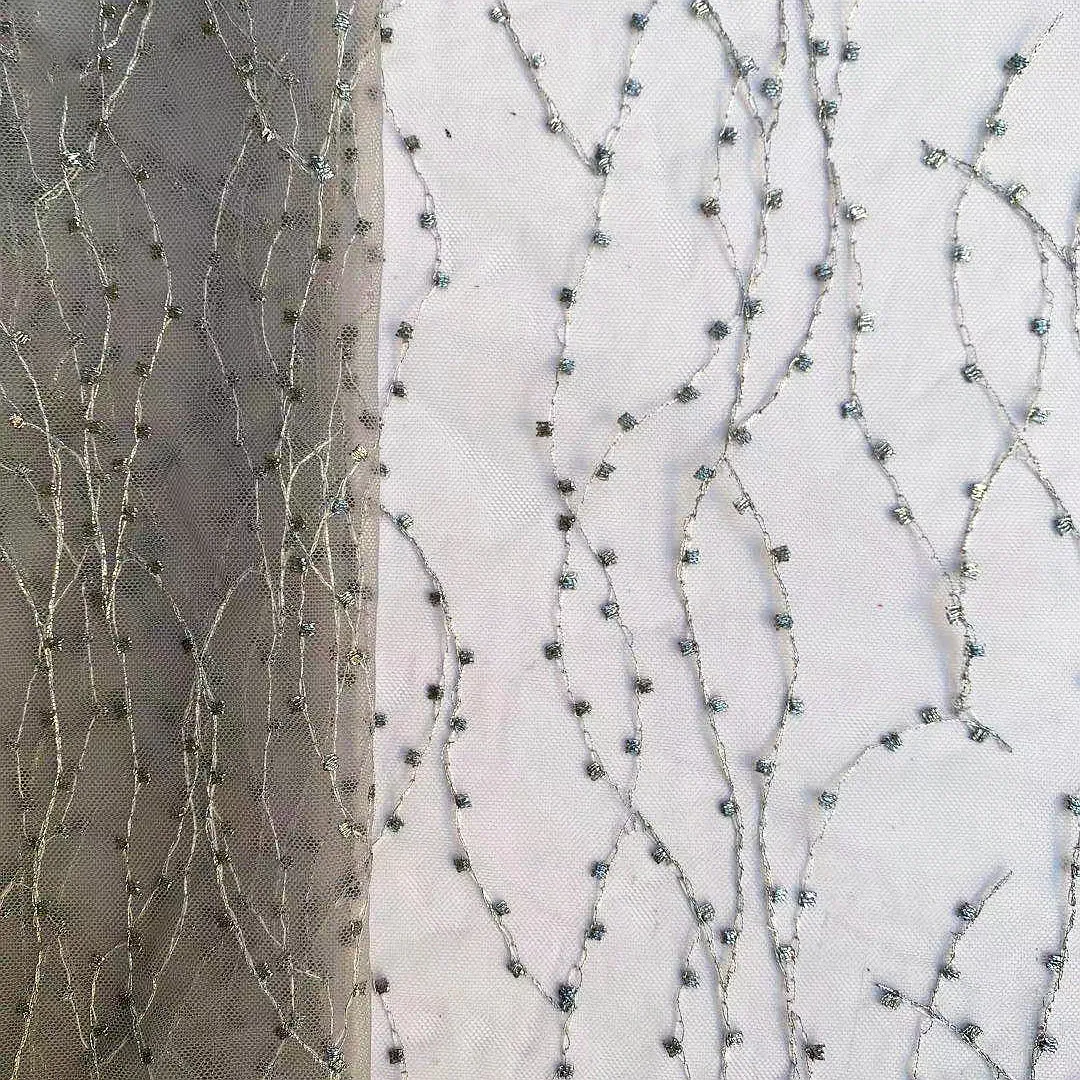 abstract wavy line embroidered soft tulle mesh fabric abstract wavy line embroidered soft tulle mesh fabric