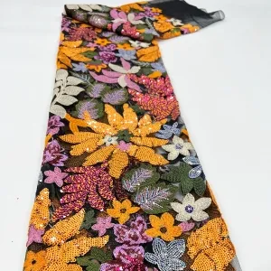 stunning multicolor floral sequin embroidered lace fabric