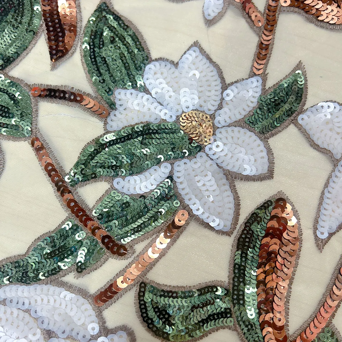 white floral green leaf sequin fabric white floral green leaf sequin fabric