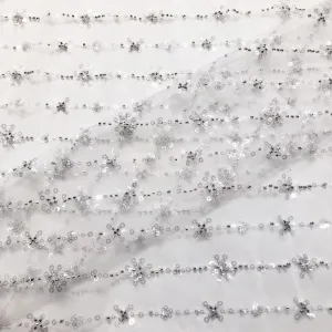 floral stripe sequin bead embroidered mesh fabric