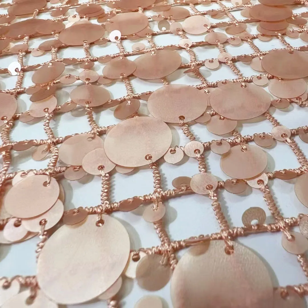 large and small mixed round paillette grid mesh fabric large and small mixed round paillette grid mesh fabric
