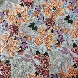 large botanical floral sequinned embroidery mesh fabric
