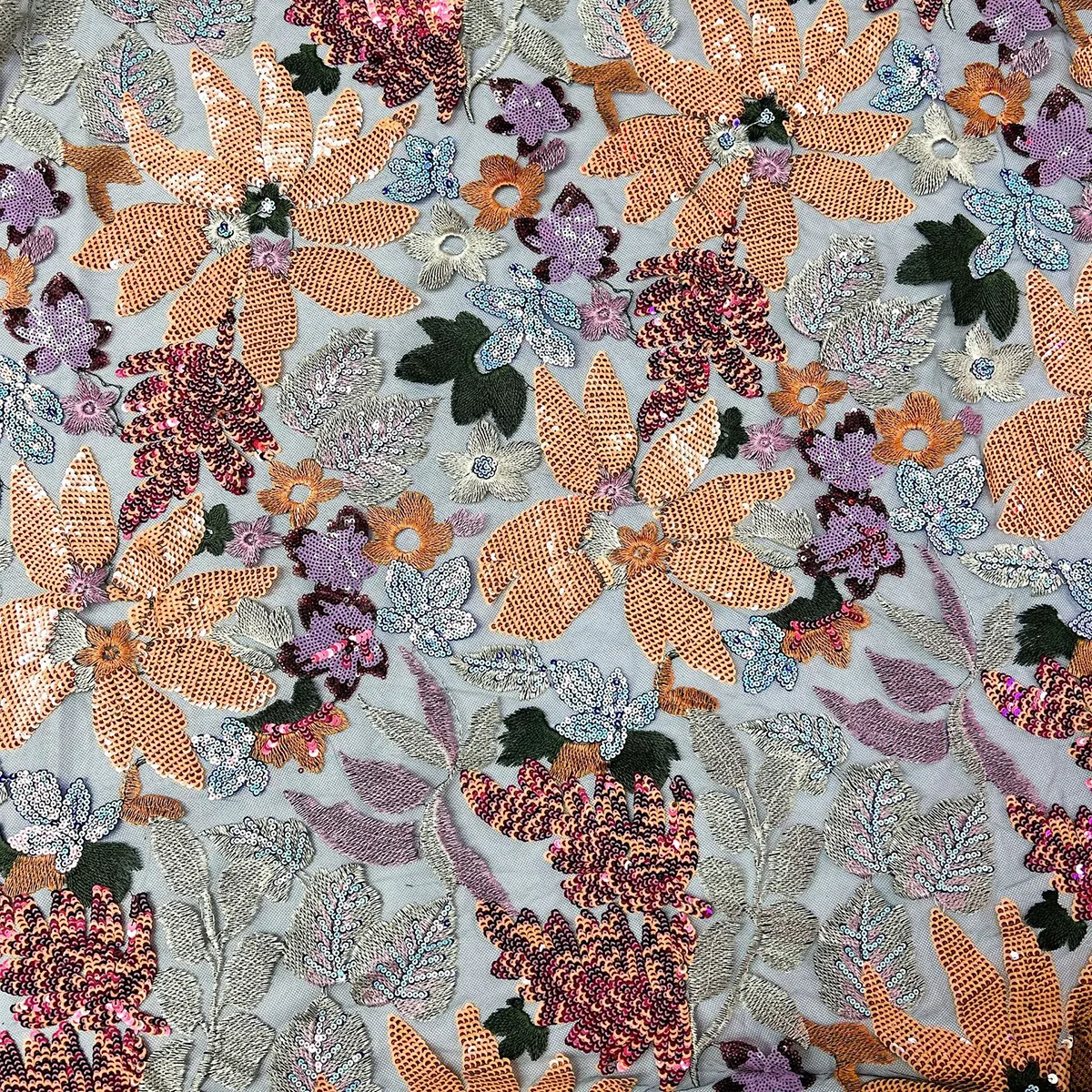 large botanical floral sequinned embroidery mesh fabric large botanical floral sequinned embroidery mesh fabric