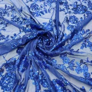 classic floral vine sequin embroidered tulle mesh fabric