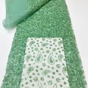 paisley floral sequin bead pearl beading mesh fabric