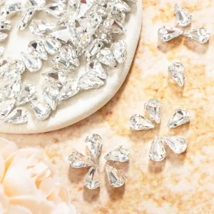 sparkling teardrop sew on rhinestones with silver claw