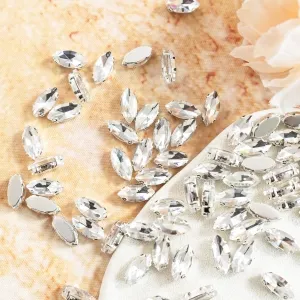 sparkling clear navette rhinestones in silver setting