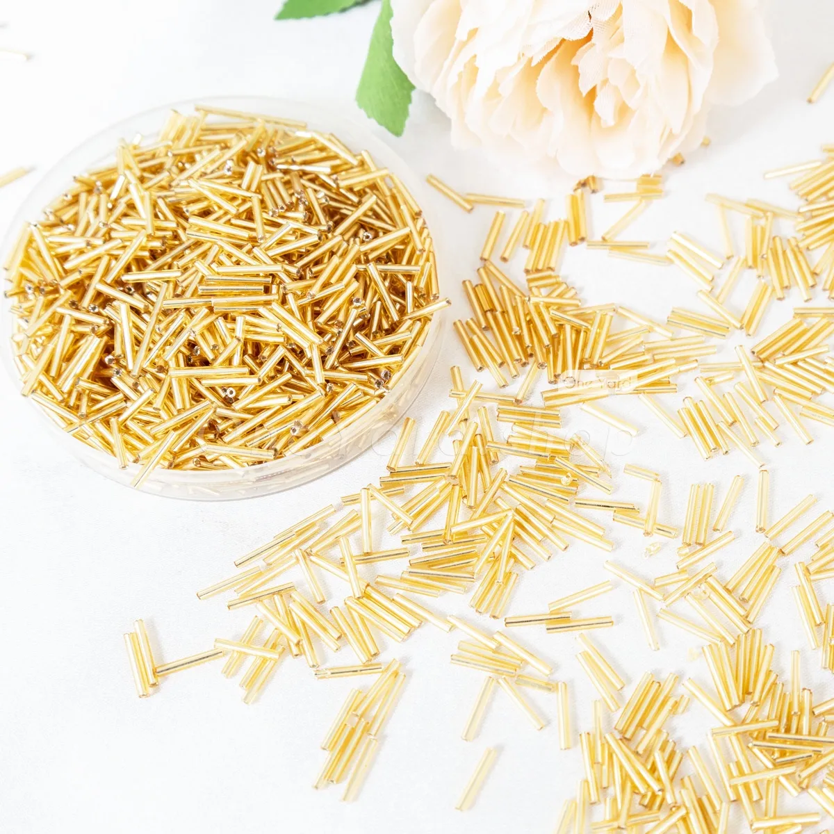 metallic gold 12mm plastic bugle beads metallic gold 12mm plastic bugle beads