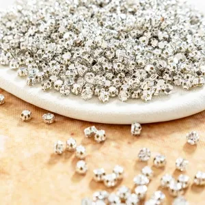 4mm clear glass sew on rhinestones with stainless steel setting