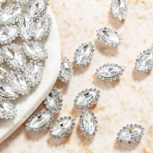 faceted glass sew on navette beaded claw rhinestones