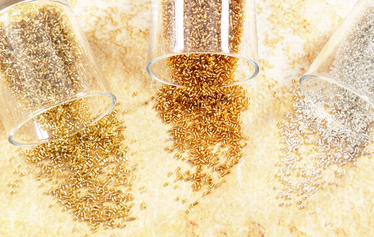 2mm plastic gold and clear bugle bead embellishments