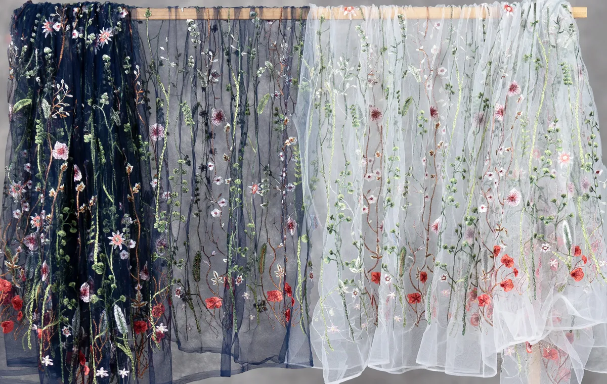 aquatic flower embroidery fabric