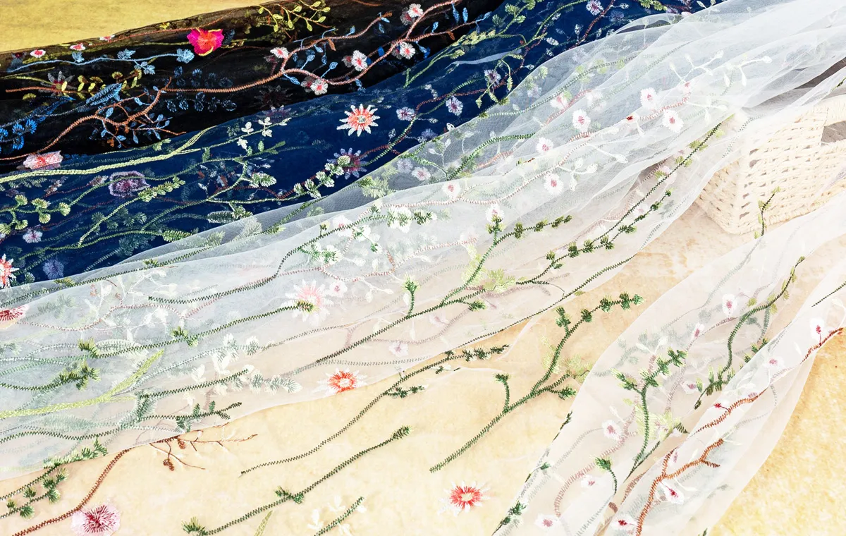 aquatic flower embroidery fabrics