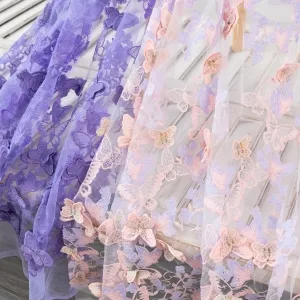 3d butterfly embroidery mesh lace fabric