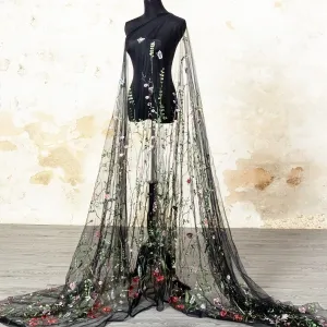 garden floral black mesh lace fabric