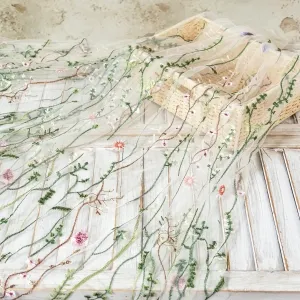 soft lightweight floral embroidery nude mesh material for dressmaking