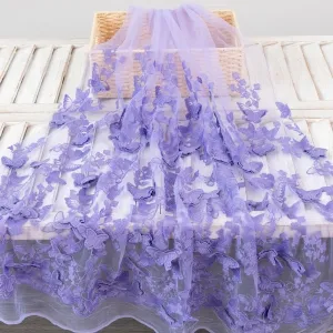 violet embroidery 3d butterfly gradual lace fabric
