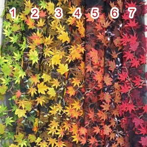 vivid autumnal color maple leaf embroidery fabric