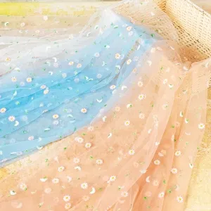 green leaves daisy flowers embroidery