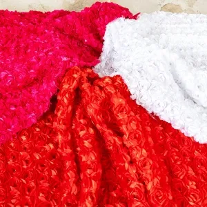 sequinned satin 3D rosette embroidery fabric