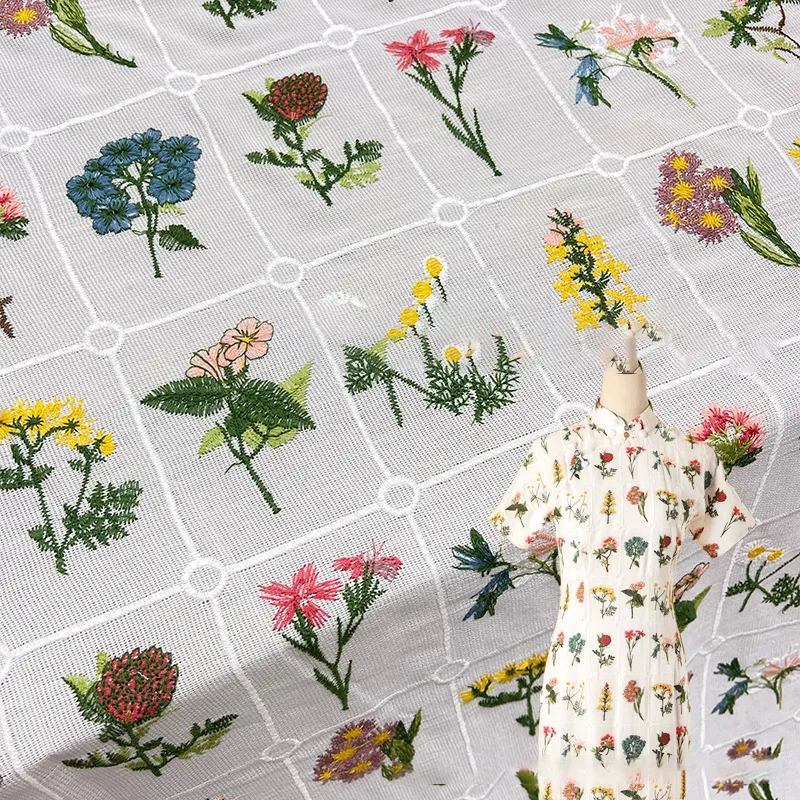 cotton embroidered botanical fabric cotton embroidered botanical fabric