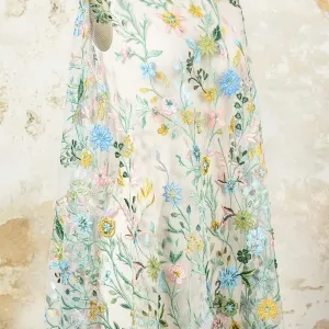 whimsical wildflower light nude mesh embroidery fabric
