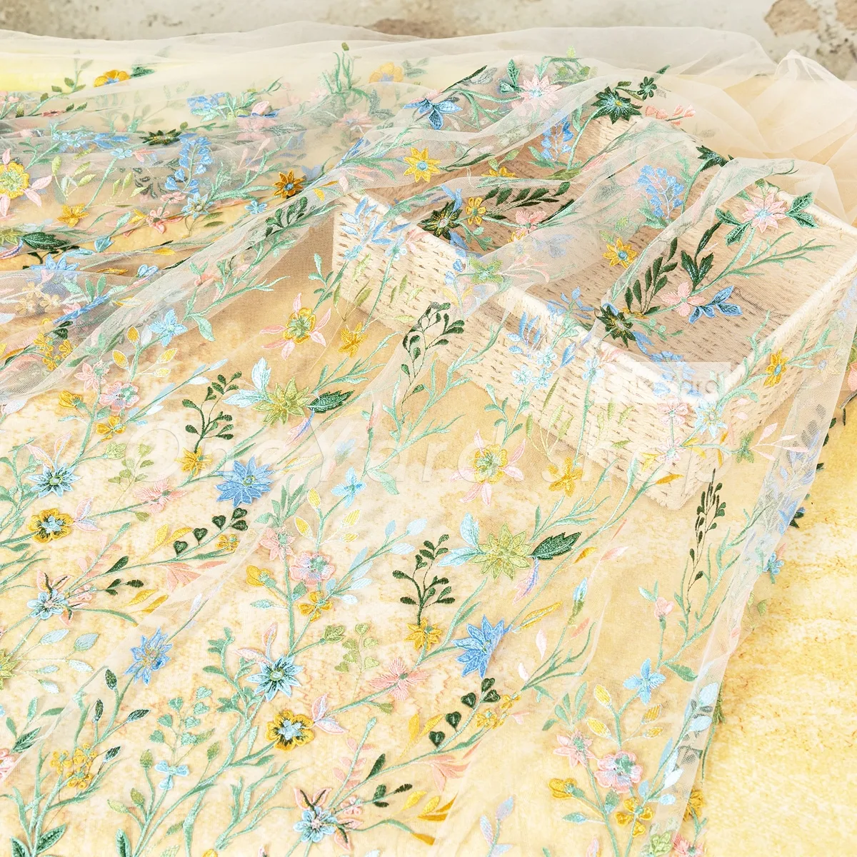 wildflower floral embroidery with light nude soft tulle base wildflower floral embroidery with light nude soft tulle base