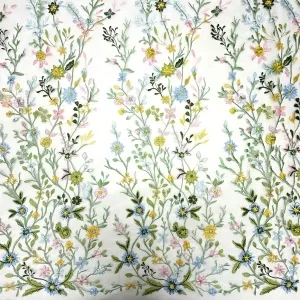 whimsical meadow wildflower botanical embroidery fabric