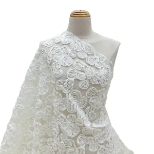 romantic 3d ribbon swirl flower embroidered mesh fabric