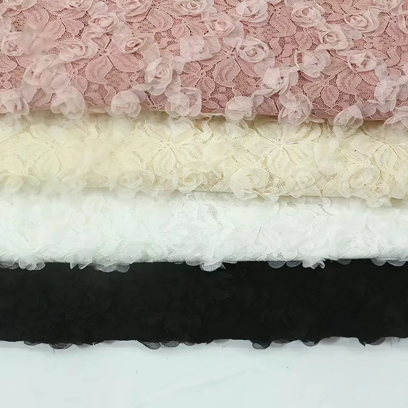 3D ribbon rosette embroidered floral lace fabric 3D ribbon rosette embroidered floral lace fabric