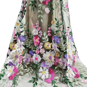 colorful wildflower cottagecore embroidery fabric