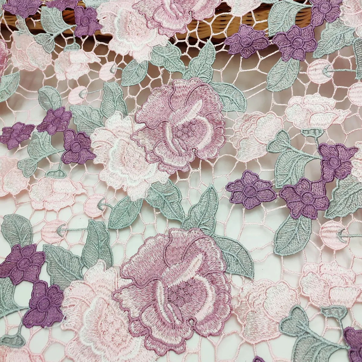 vintage dusty rose floral cutout embroidery lace