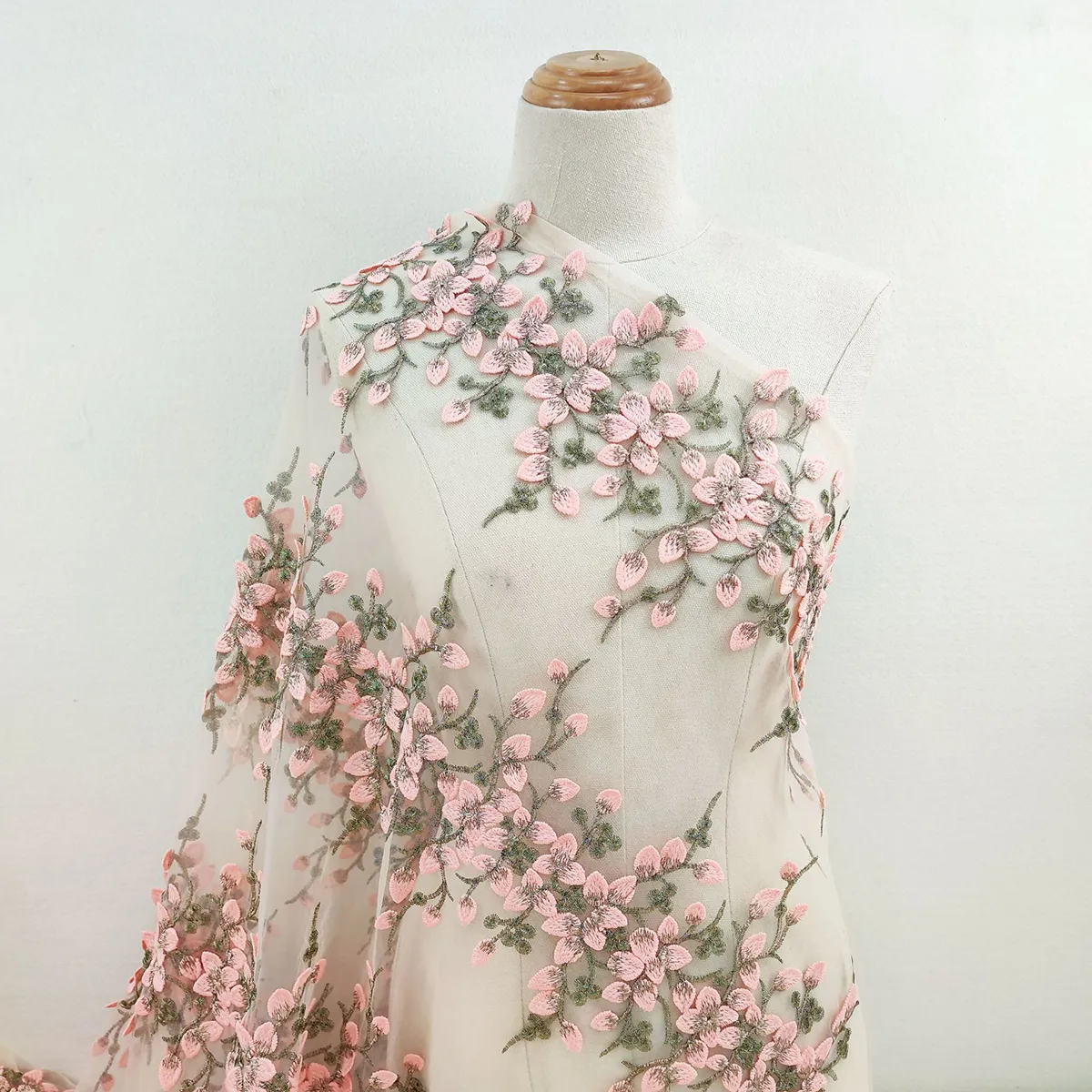 pink blossoms green stems embroidery pink blossoms green stems embroidery