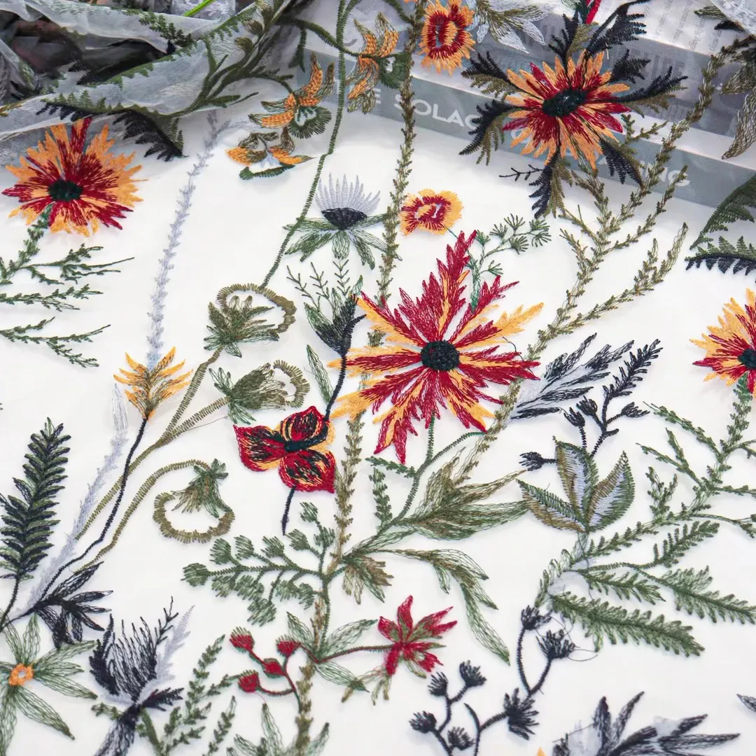 colorful botanical floral embroidery fabric for dresses colorful botanical floral embroidery fabric for dresses